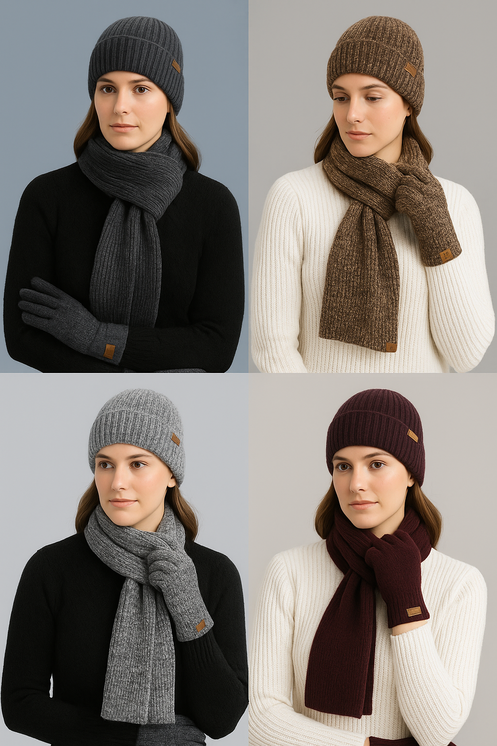 Dreiteiliges Thermo-Strickset – Mütze, Schal & Handschuhe (Winter Edition)